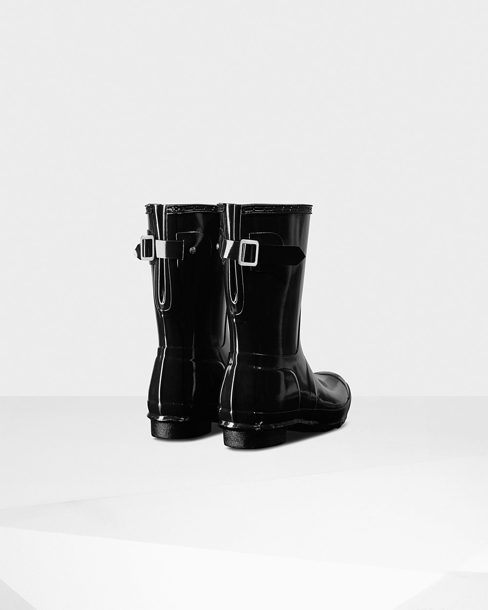 Hunter Original Back Adjustable Gloss Short Rain Boots - Online Womens Black - HPLCZB251